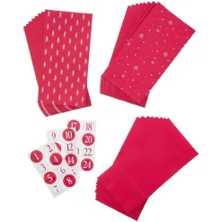 Adventskalender-Set, 24 Tüten/Sticker, Rot/weiß