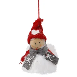 Anhänger Wichtel Mit Schal, Junge/rot/grau, 11 Cm