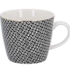 Becher China, Perlen, Schwarz/weiß, 300 Ml, Goldrand