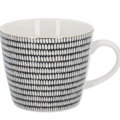 Becher China, Stäbchen/Kreis, Schwarz/weiß, 300 Ml, Goldrand