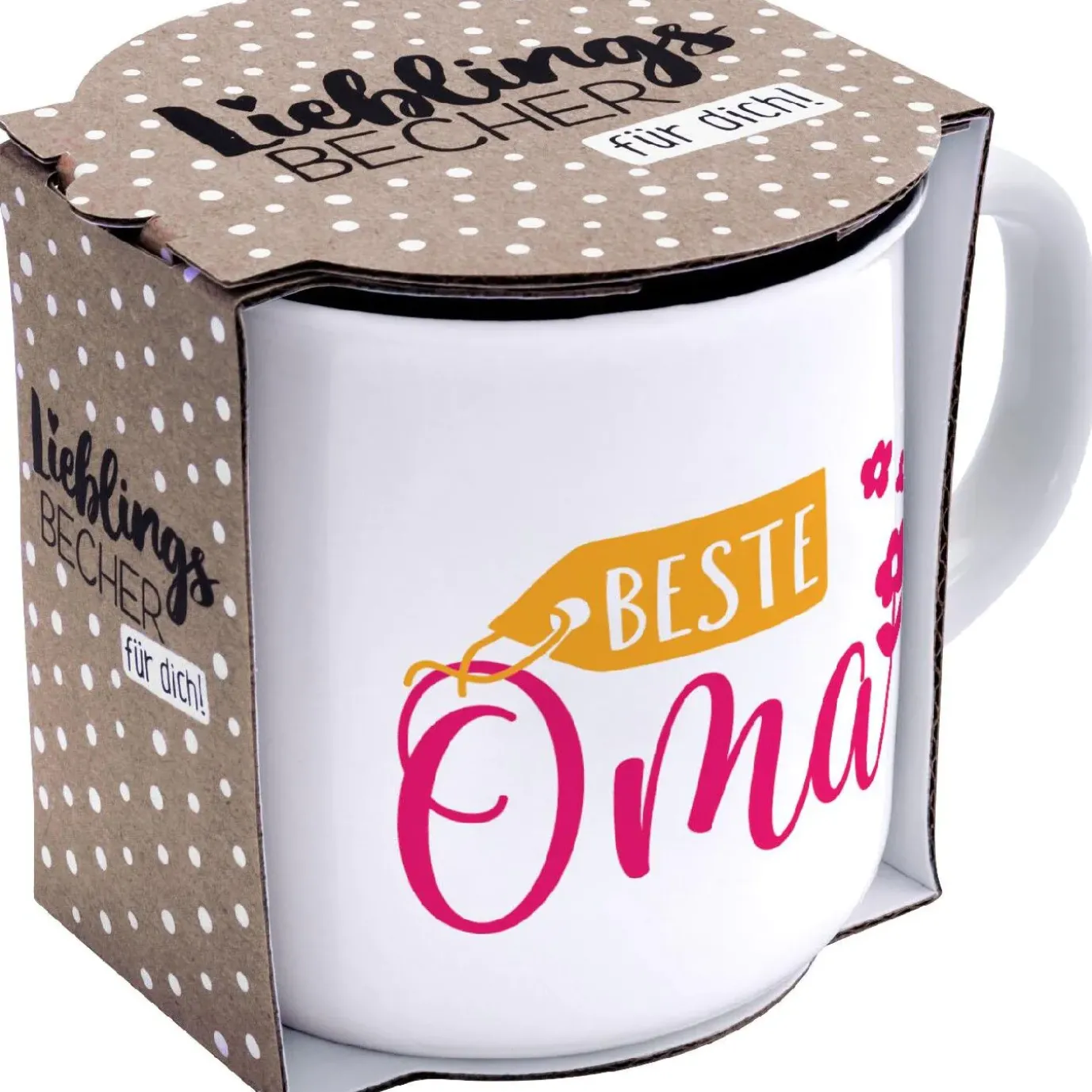 Becher Emaille-Optik, Oma, 350 Ml