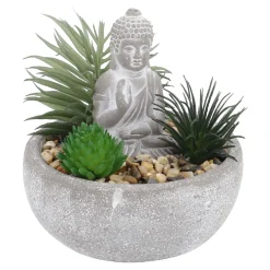 Deko-Objekt Buddha Mit Sukkulente, Grau/grün, 12 Cm