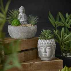 Deko-Objekt Buddha Mit Sukkulente, Grau/grün, 12 Cm