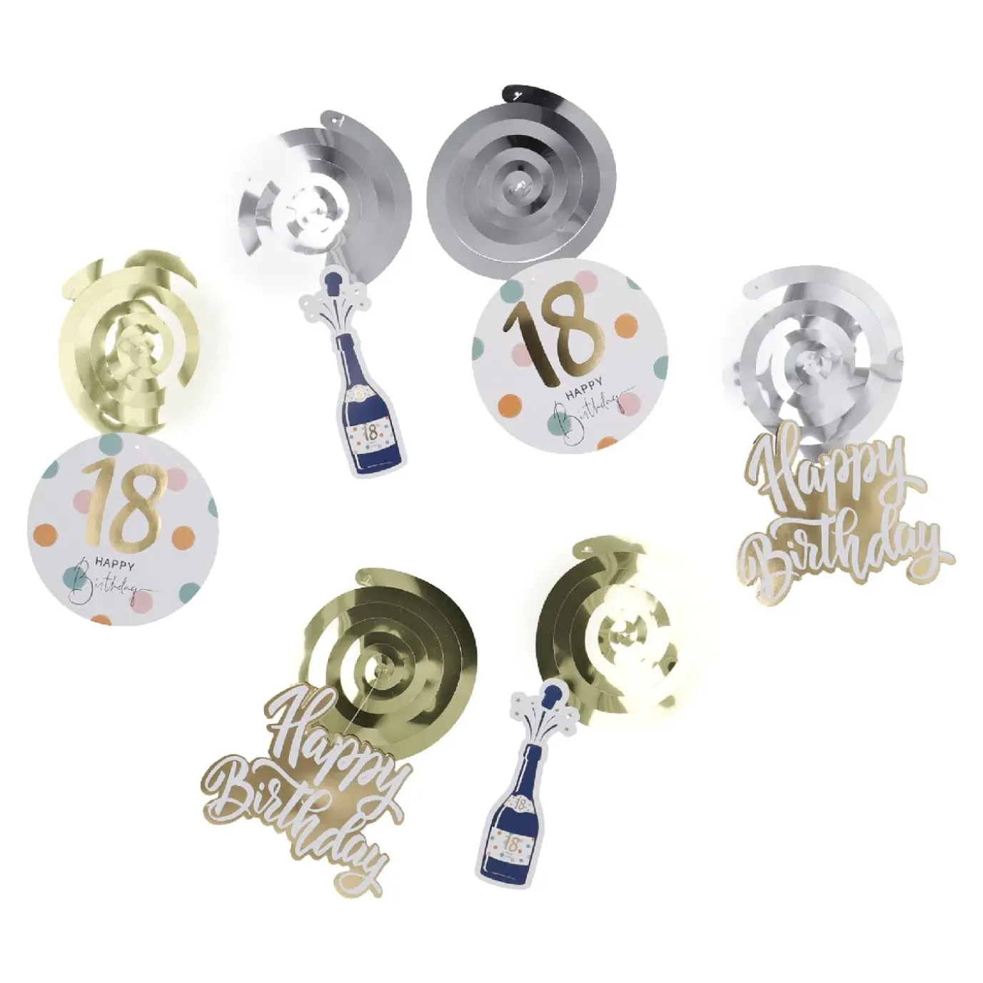 Deko-Spiralen Geburtstag, 18, 6 Stück
