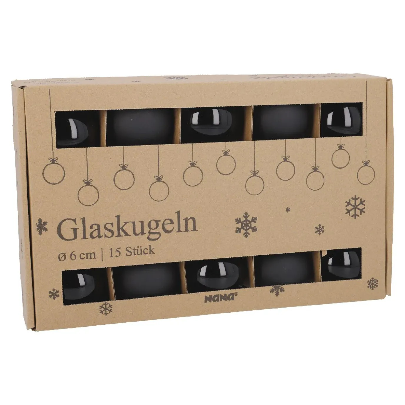 15er Glaskugeln 6 Cm, Schwarz