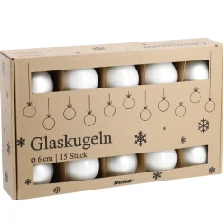 15er Glaskugeln 6 Cm, Weiß
