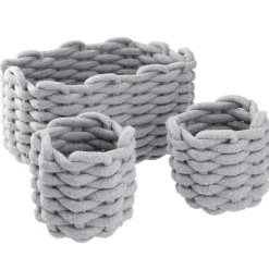 3er Set Deko-Korb Strick, Hellgrau