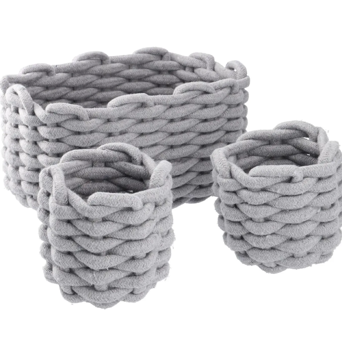 3er Set Deko-Korb Strick, Hellgrau