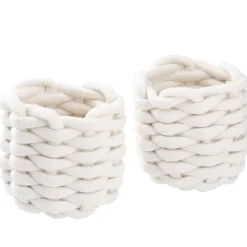 3er Set Deko-Korb Strick, Weiß