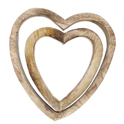 2er Set Deko-Objekt Herz, Braun-geflammt
