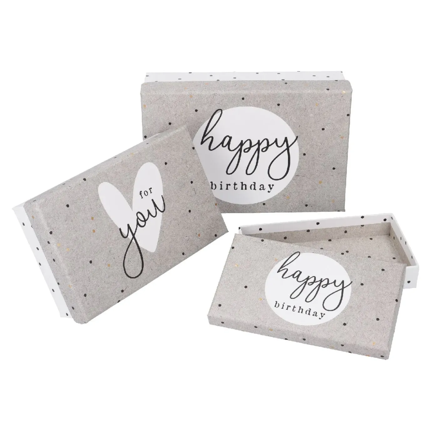 3er Set Geschenkkarton Geburtstag, Weiß/grau