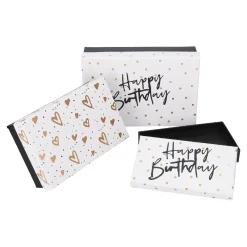 3er Set Geschenkkarton Geburtstag, Schwarz/weiß