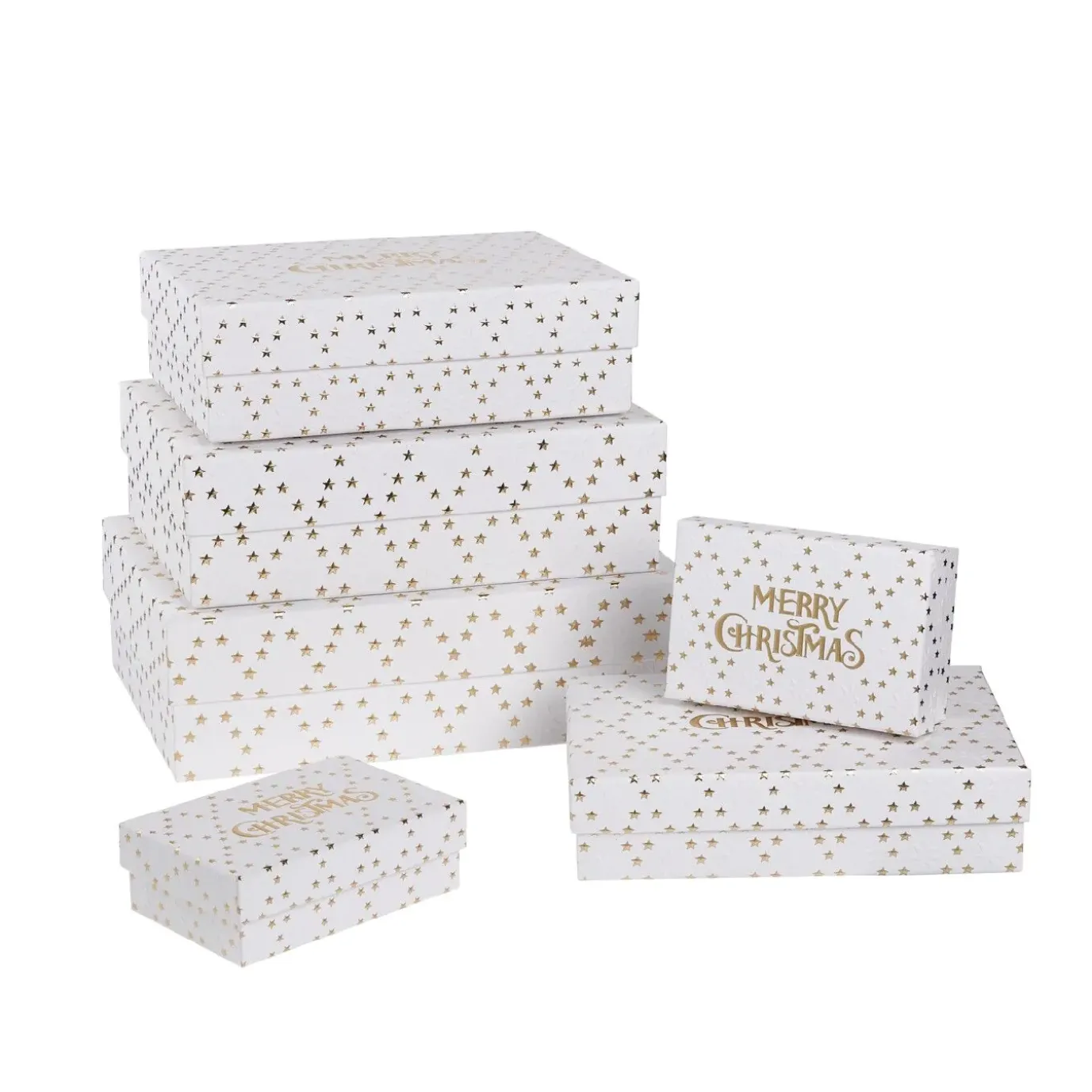 6er Set Geschenkkarton Prägung, Schrift/weiß/gold