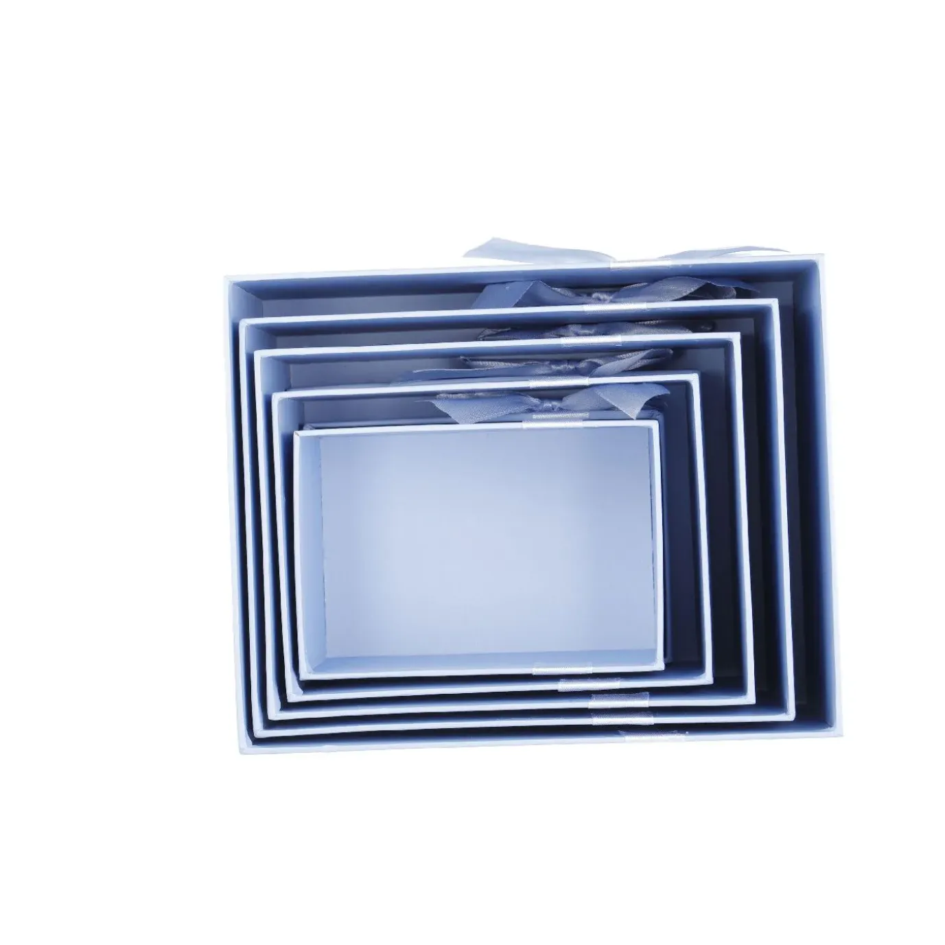 5er Set Geschenkkarton Schleife, Rauchblau