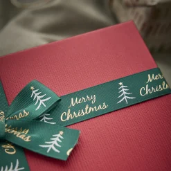 4er Set Geschenkkarton Schleife, Dunkelgrün/rot