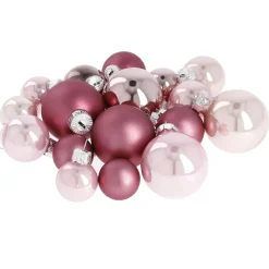 17er Set Glaskugeln Mix, Rosa