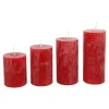 4er Set Kerze Rustik, Gestuft, Rot
