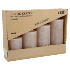 4er Set Kerze Rustik, Gestuft, Sand