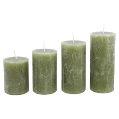 4er Set Kerze Rustik, Gestuft, Olivgrün