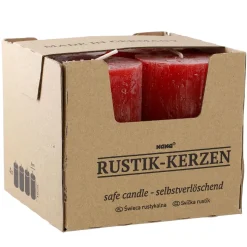 4er Set Kerze Rustik, Rot, 6 X 10 Cm