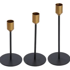 3er Set Kerzenständer, Stabkerzen, Schwarz/gold