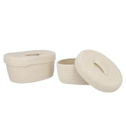 2er Set Korb Mit Deckel, Oval/weiß