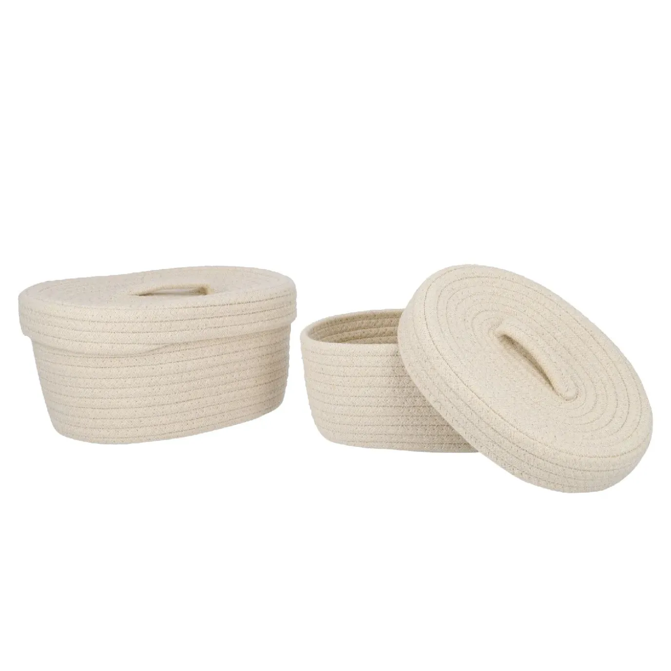 2er Set Korb Mit Deckel, Oval/weiß