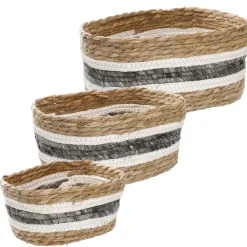 3er Set Korb Natur, Eckig/natur/grau/weiß