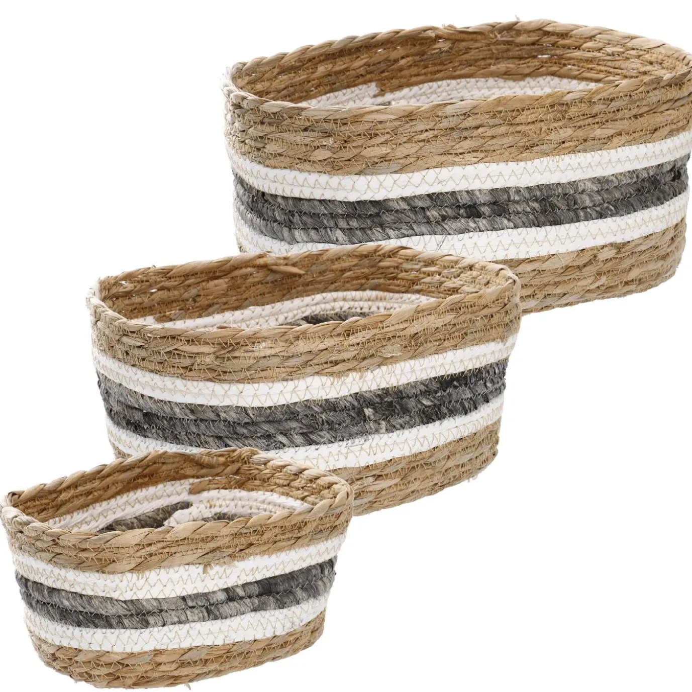 3er Set Korb Natur, Eckig/natur/grau/weiß