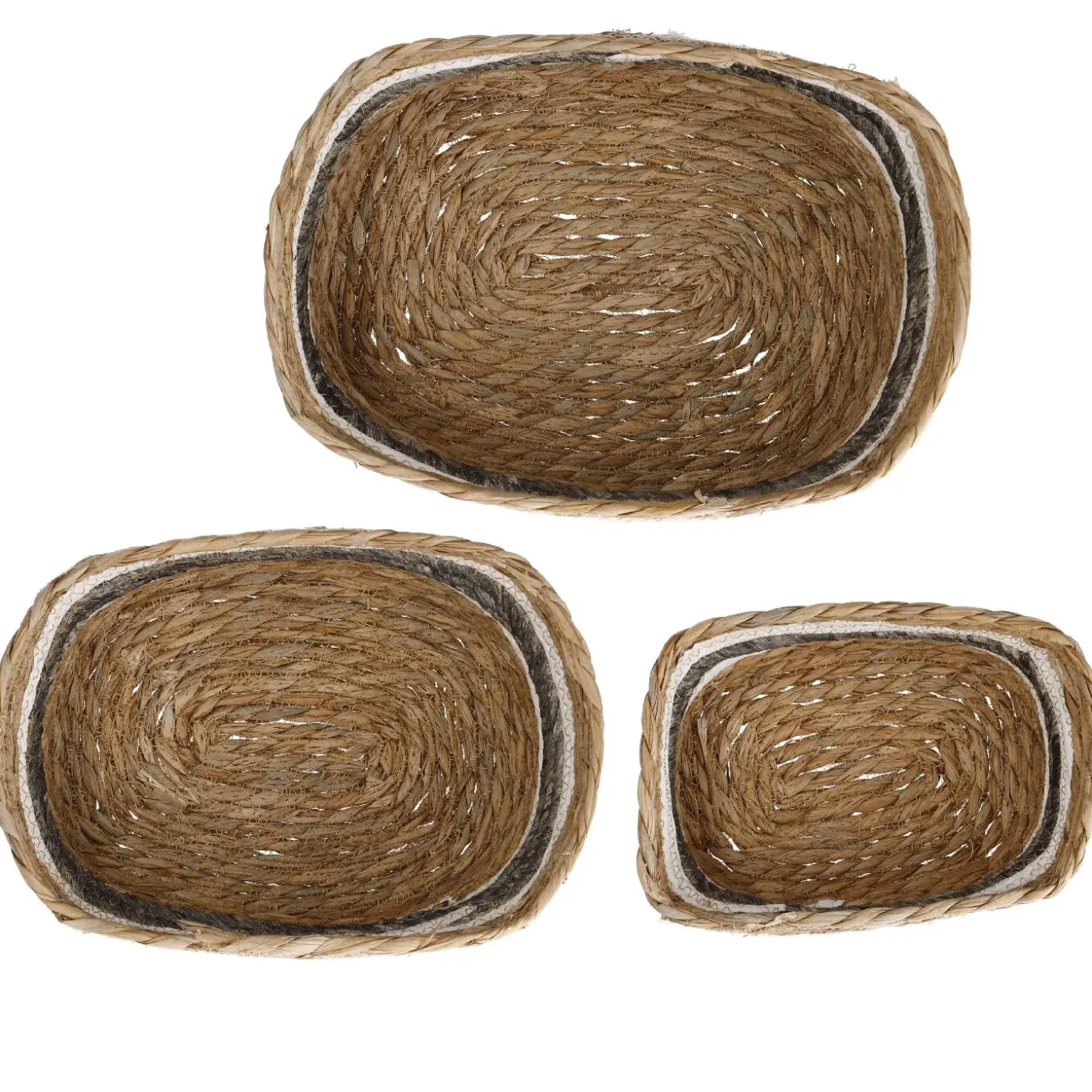 3er Set Korb Natur, Eckig/natur/grau/weiß