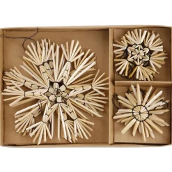 9er Set Strohanhänger Sterne, Schwarz