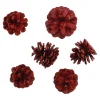 6er Set Tannenzapfen Metallic, Rot