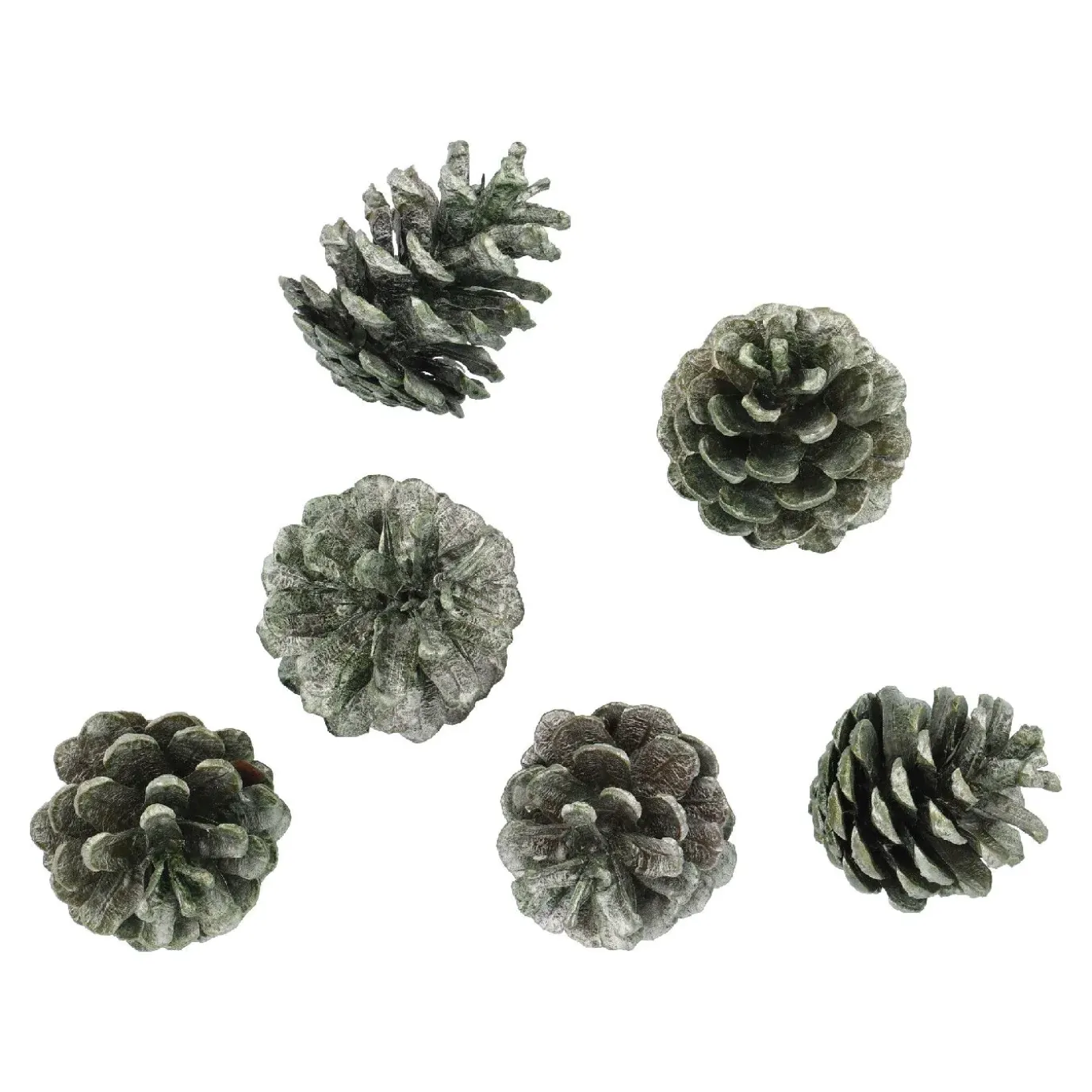 6er Set Tannenzapfen Metallic, Grün
