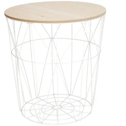 3er Set Tisch/Korb, 43 Cm, Weiß