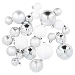 24er Weihnachtskugeln Mix, Silber/weiß