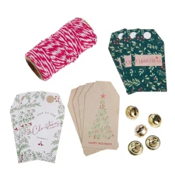 Geschenke-Set, Rot-weiß-creme, Kordel/Anhänger/Glocke