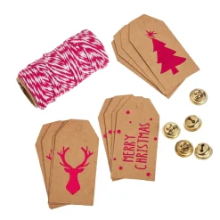 Geschenke-Set, Rot-weiß-natur, Kordel/Anhänger/Glocke