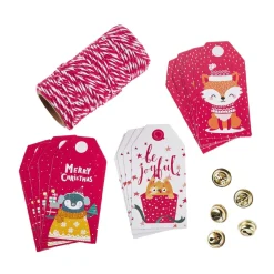 Geschenke-Set, Rot-weiß-rot, Kordel/Anhänger/Glocke