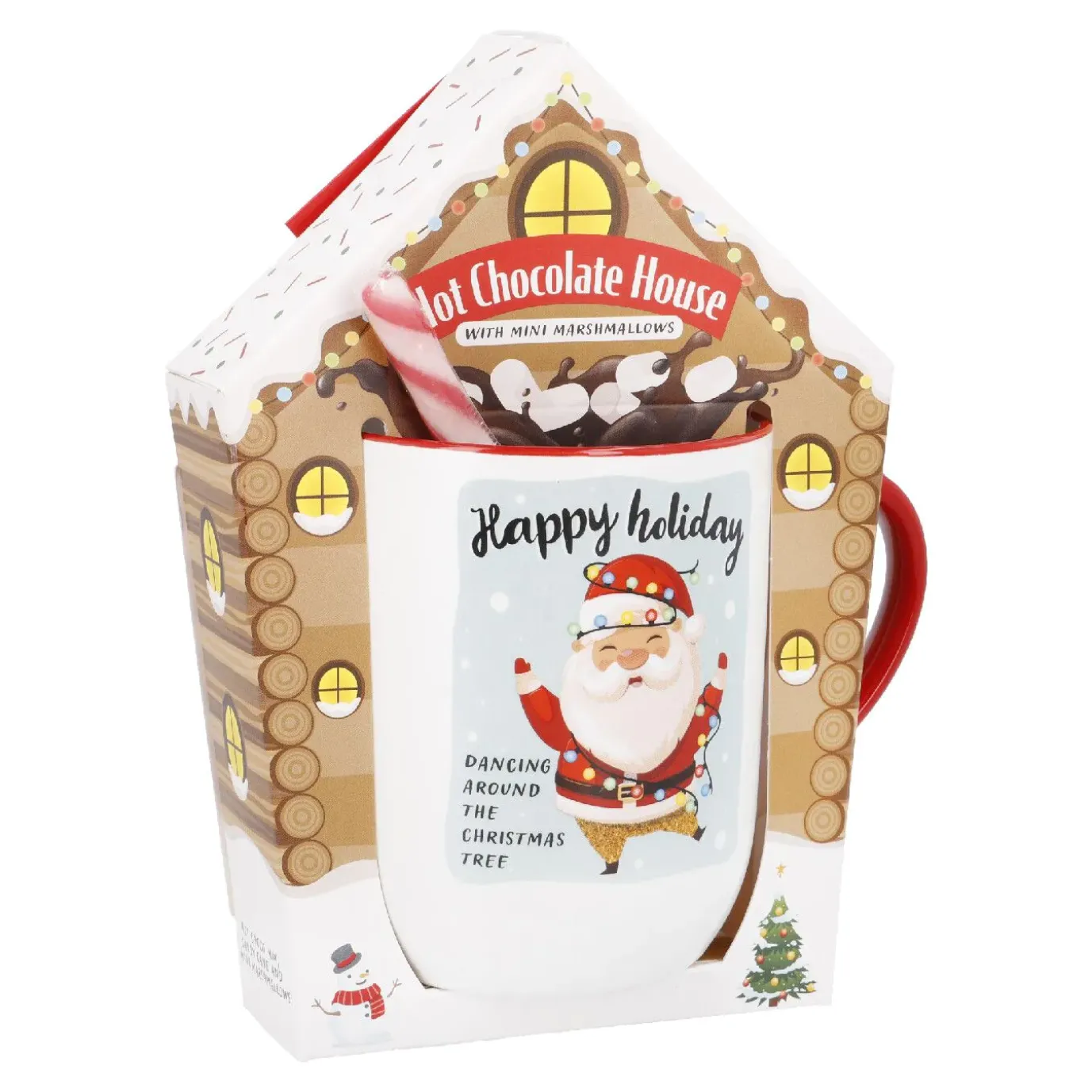 Geschenk-Set Trinkschokolade + Becher, Haus/Lichterkette