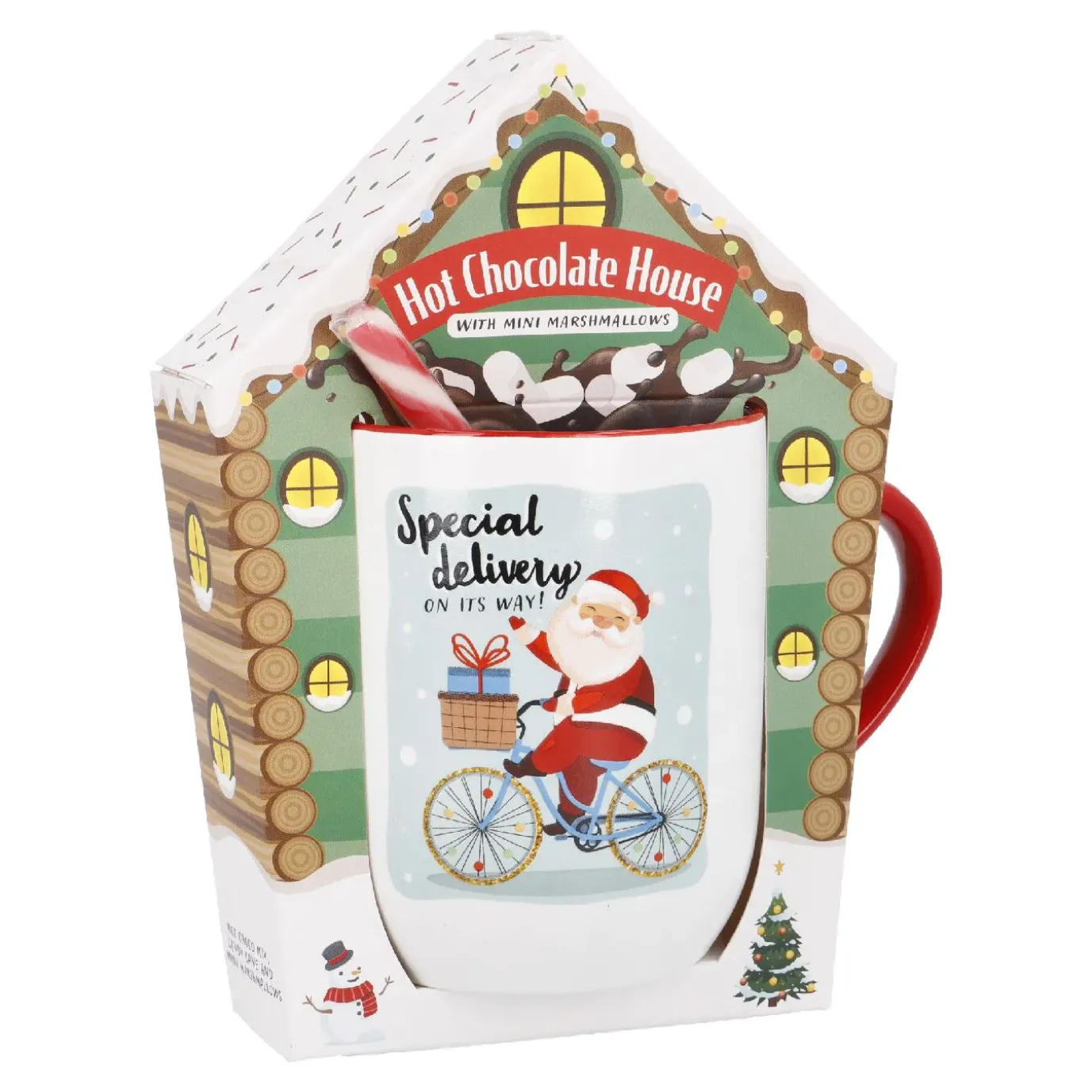 Geschenk-Set Trinkschokolade + Becher, Haus/Fahrrad