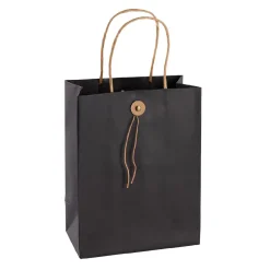 Geschenktüte Mit Knopf, Schwarz, 17.5 X 23 Cm