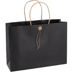Geschenktüte Mit Knopf, Schwarz, 32.5 X 24 Cm