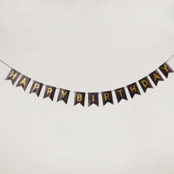 Girlande Happy Birthday, Holo/schwarz, 4 Meter