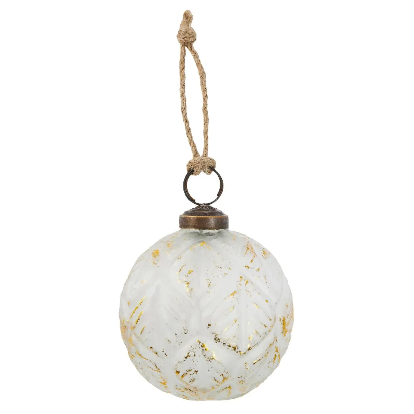 Glaskugel Blätter, Creme/gold, 7 Cm