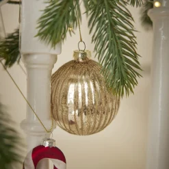 Glaskugel Dekor, Rillen/gold, 8 Cm