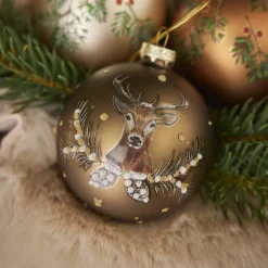 Glaskugel Vintage, Hirsch/braun/matt, 8 Cm