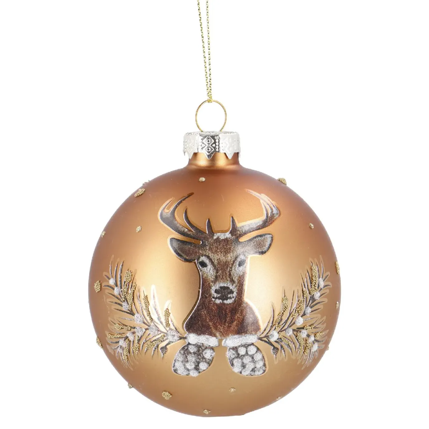 Glaskugel Vintage, Hirsch/kupfer/matt, 8 Cm