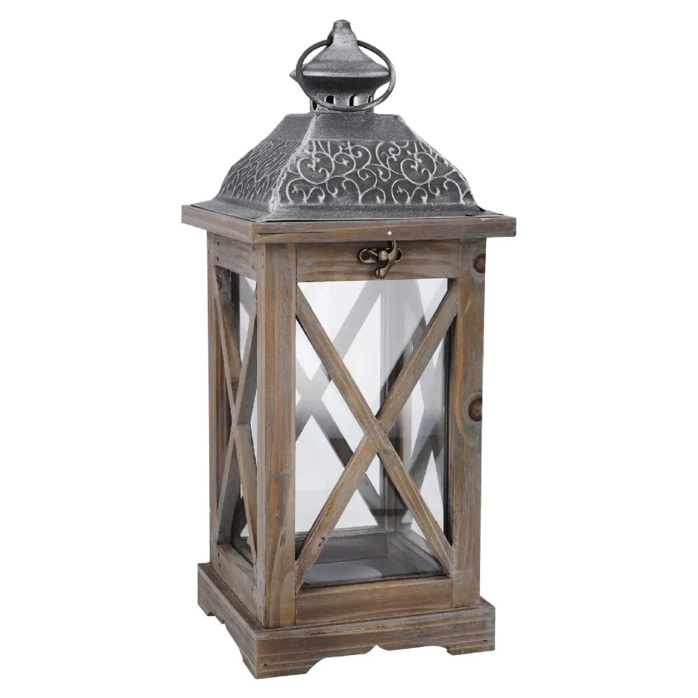 Holz-Laterne Medan, Braun-gewischt, 39 Cm