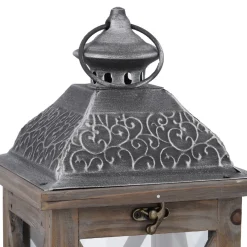 Holz-Laterne Medan, Braun-gewischt, 39 Cm