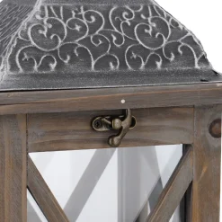 Holz-Laterne Medan, Braun-gewischt, 39 Cm